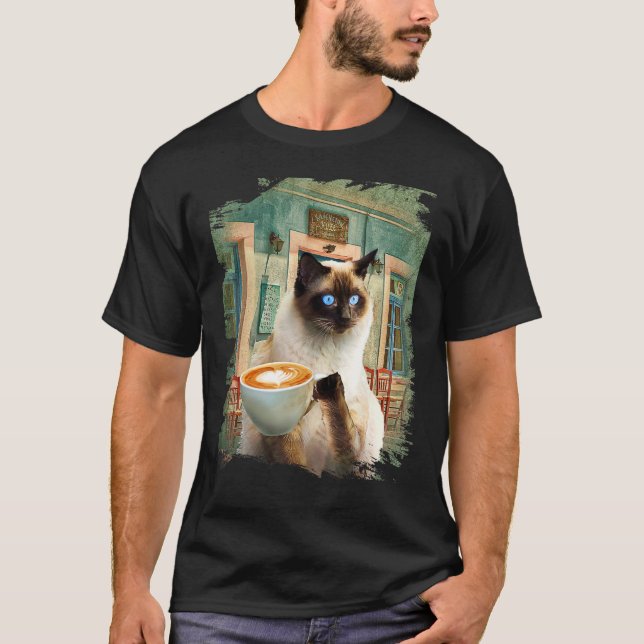 Camiseta Gato Siames com Café (Frente)