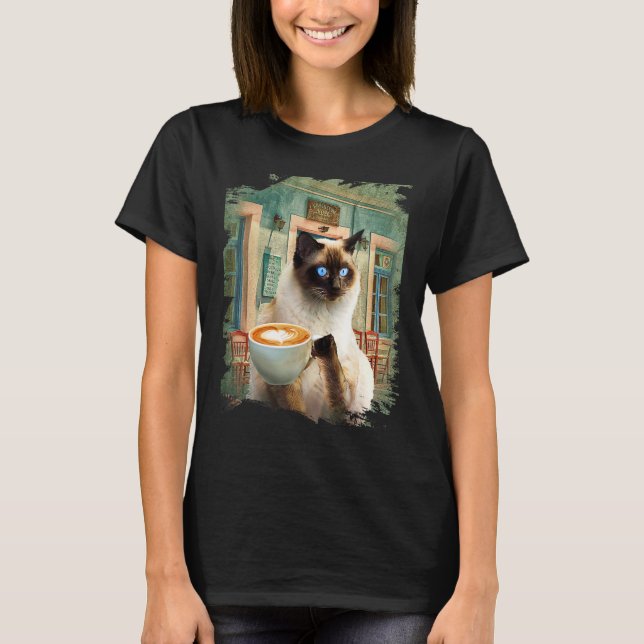 Camiseta Gato Siames com Café (Frente)