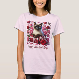 Camiseta Gato Siamês de Dias de os namorados e Rosas