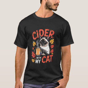 Camiseta Gato Siames de Outono com Caneca de Cider