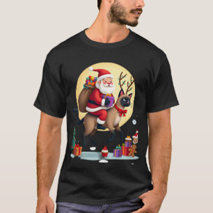 Camiseta Gato Siamês de Papai Noel Montado em Rena Árvore d