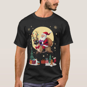 Camiseta Gato Siamês de Papai Noel Montado em Rena na Árvor