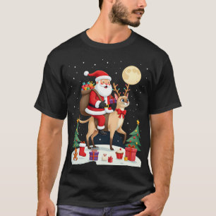 Camiseta Gato Siamês de Santa Montando Rena Árvore de Natal