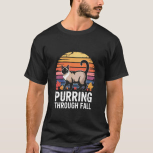 Camiseta Gato Siames do Outono Caminhando Entre Folhas 1