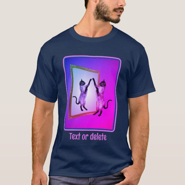 Camiseta Gato Siamês Em Um Espelho Personalizado (Frente)