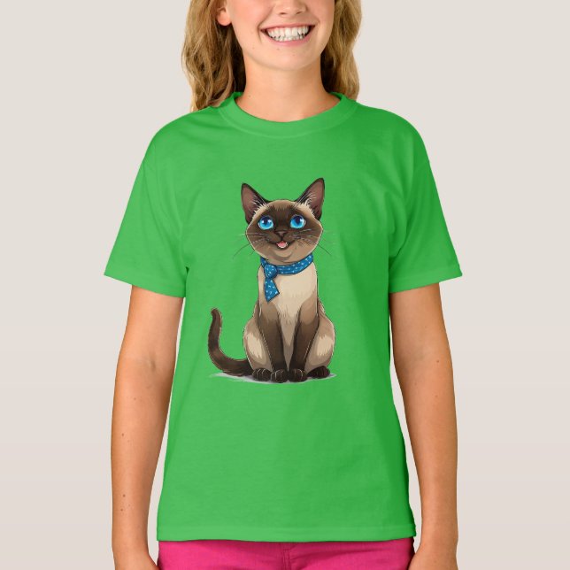 Camiseta Gato siamês estilo desenho animado (Frente)