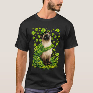 Camiseta Gato Siames Feliz com Trevos de São Patrício