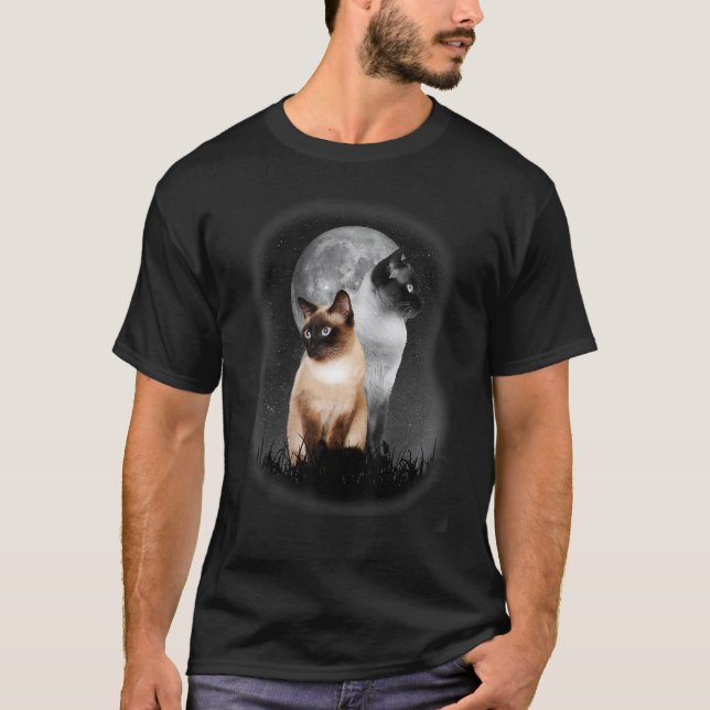 Camiseta gato siamês fofo com gato siamês da lua animal de  (Frente)