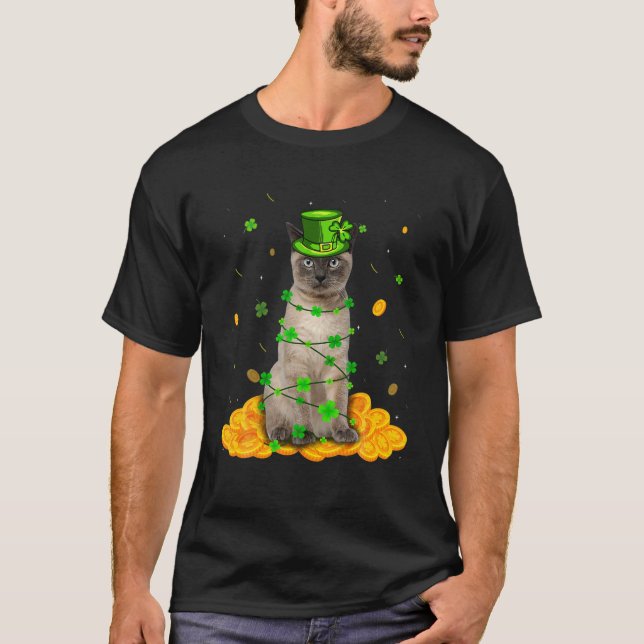 Camiseta Gato Siamês Gato Dia de São Patrício Irlandês Sham (Frente)