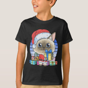 Camiseta Gato Siamês Gato Santa Claus Natal Kitten Natal