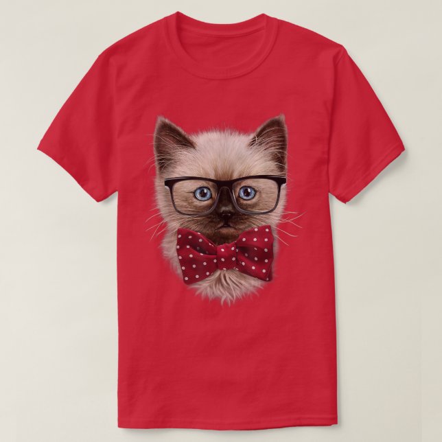 Camiseta Gato Siamês Inteligente, Nerd Eyeglass, Arco Tie (Frente do Design)