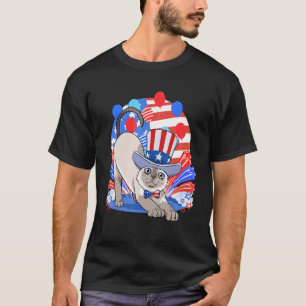 Camiseta Gato Siames Merica 4 de Julho Patriótico Americano