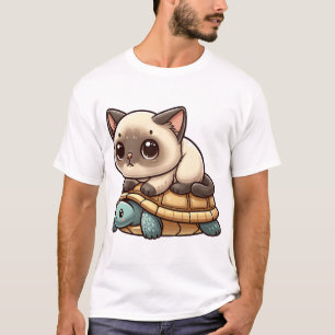 Camiseta Gato siamês monta tartaruga
