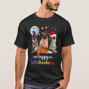 Camiseta Gato Siames Natal Feliz Halloween Feliz Hallot