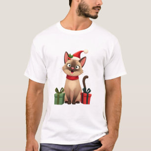 Camiseta Gato Siames Natal Feriado Papai Noel Gato Siames N