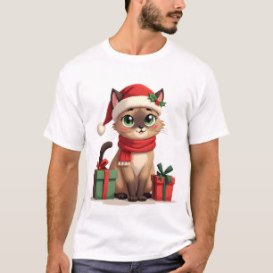 Camiseta Gato Siames Natal Feriado Papai Noel Gato Siames N