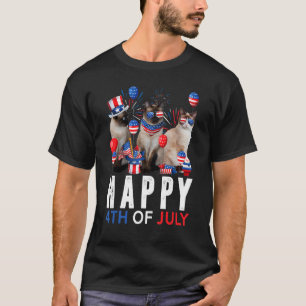 Camiseta Gato Siamês Vermelho Branco Azul Fofo Patriótico F