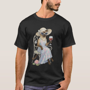 Camiseta Gato Siamesa Atrevido está bebendo vinho para aman