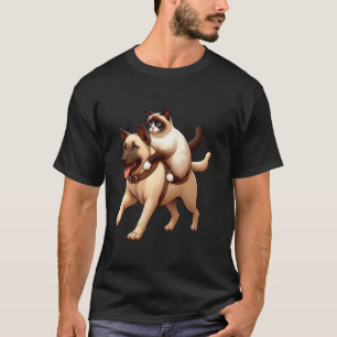 Camiseta Gato Siamesa Montado num Cão