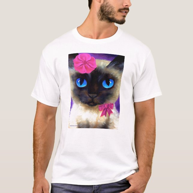 Camiseta Gato Siamese com t-shirt da flor (Frente)