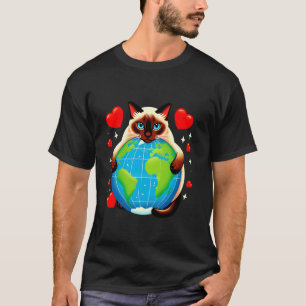 Camiseta Gato Siameses Dia da Terra Abraço Amor Dono Amante