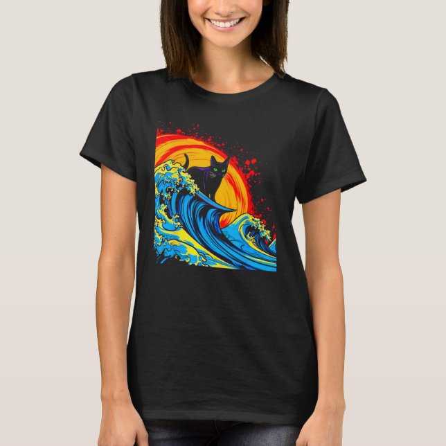 Camiseta Gato Siameses Surfando Verão (Frente)