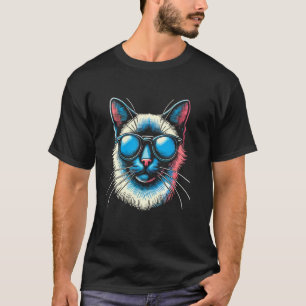 Camiseta Gato Siamesês Usando Óculos de Sol Retro Gato Lega