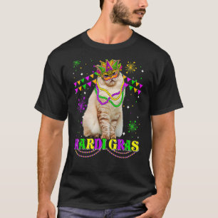 Camiseta Gato Siberiano do Carnaval de Mardi Gras Máscara d