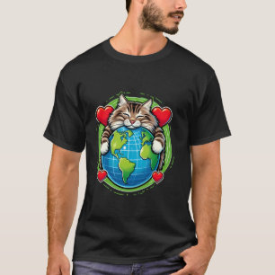 Camiseta Gato Siberiano Preto Marrom Dia da Terra Abraço Am