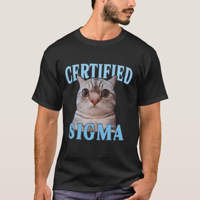 Camiseta Gato Sigma Certificado Engraçado Meme (Frente)