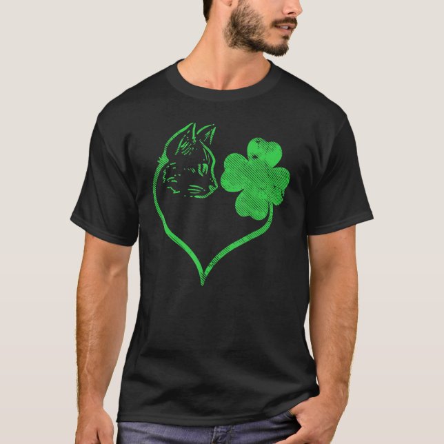 Camiseta Gato Silhout Dia de São Patrício de Shamrock Kitte (Frente)