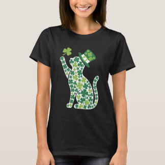 Camiseta Gato Silhueta Trevo Dia de São Patrício Gatinho