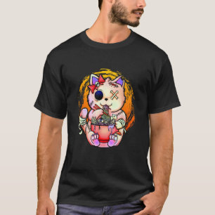 Camiseta Gato Sinistro Pastel Goth Comendo Macarrão Ramen H