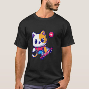 Camiseta Gato-Skatista Skatista em um Skate