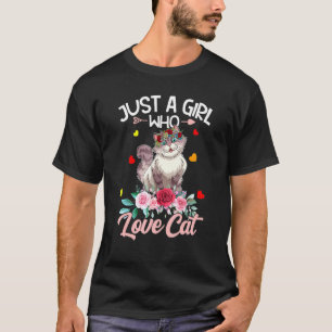 Camiseta Gato Só Uma Garota Que Ama Gatos Flores Mulheres B
