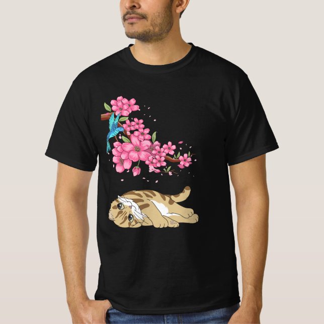 Camiseta Gato Sob O Gato De Kawaii, Cujo Fogão De Cereja É  (Frente)