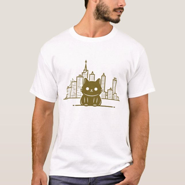 Camiseta Gato Sob O Vetor De Fúria Da Lua Céu Gráfico (Frente)