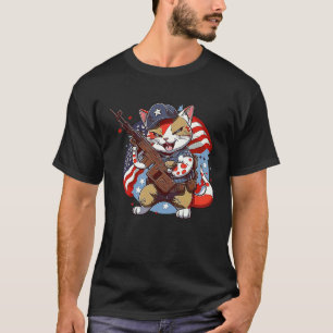 Camiseta Gato Soldado Armas de Fogo Americanas Patriota