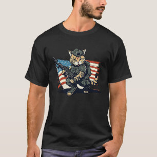 Camiseta Gato Soldado Pistolas Americanas Armas Patriota Ga