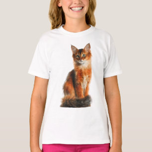Camiseta Gato Somali Vibrante e Felpudo Ginger para Criança