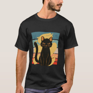Camiseta Gato Sombra da Meia-Noite Gato Preto Rabo Enrolado