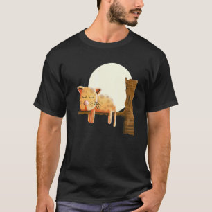 Camiseta Gato Sonhador à Lua Cheia Dormindo Gato Noite de L