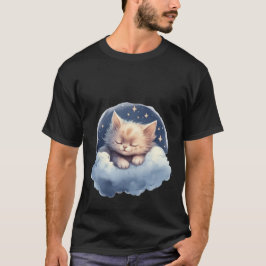 Camiseta Gato Sonho Doce Dormindo na Arte do Céu Noturno da