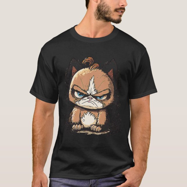 Camiseta Gato Sonolento, Cabelo Com Penteado Enrugado (Frente)