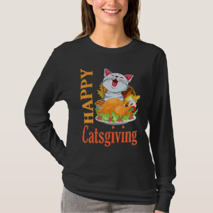 Camiseta Gato Sorri Feliz Dia de Ação de Graças Mãe