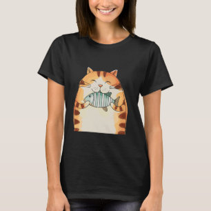 Camiseta Gato Sorridente Abraçando Peixe Diversão