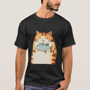Camiseta Gato Sorridente Abraçando Peixe Diversão