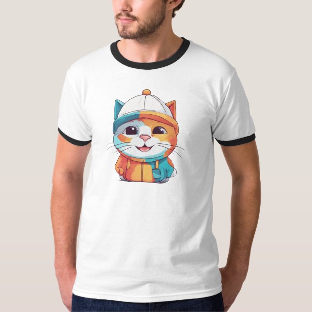 Camiseta Gato Sorridente Usando Chapéu-78190 (Frente)