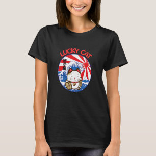 Camiseta Gato Sortudo & A Grande Onda Estilo Japonês