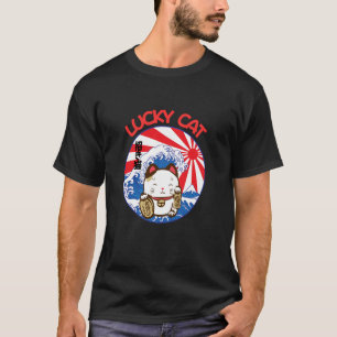Camiseta Gato Sortudo & A Grande Onda Estilo Japonês